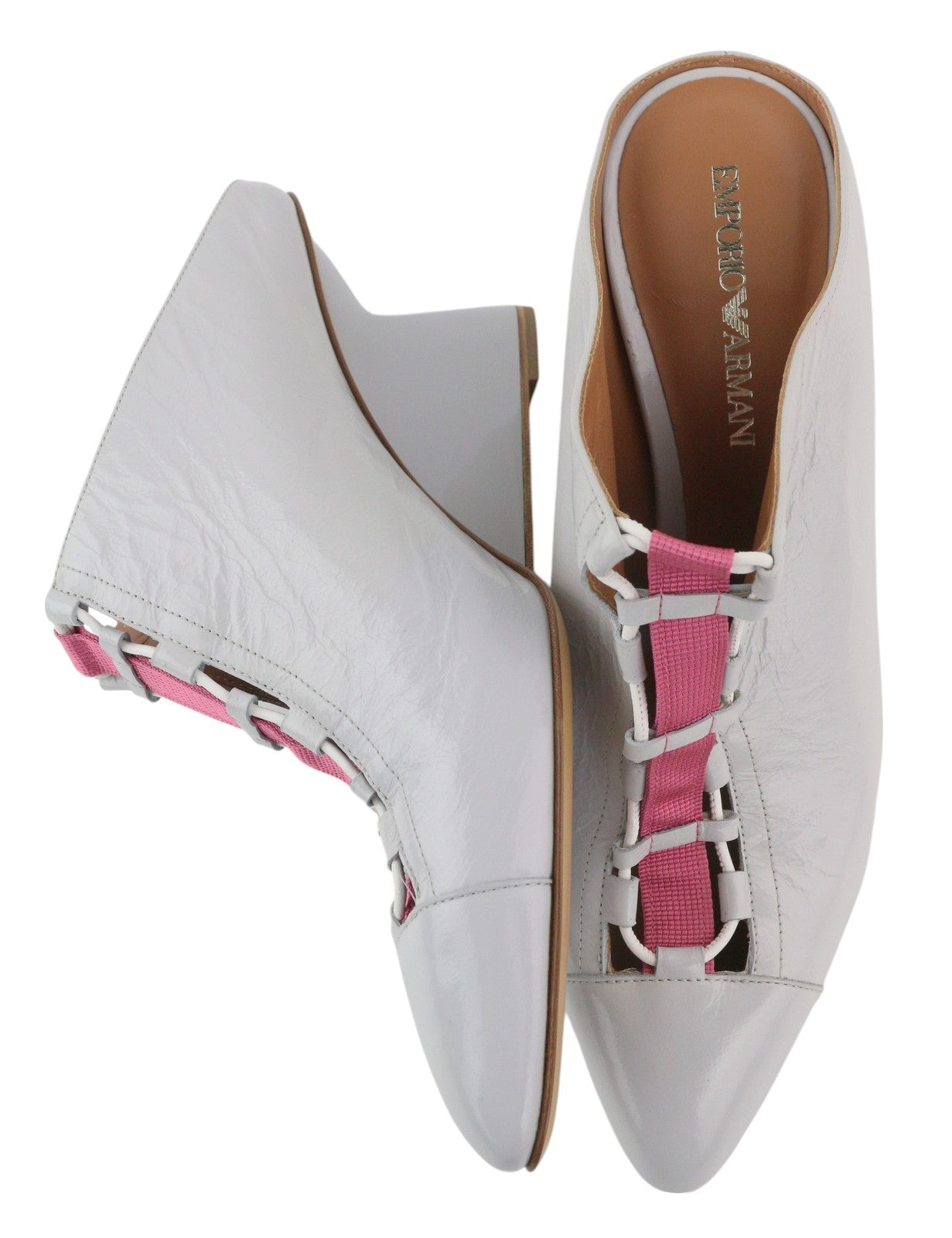 EMPORIO ARMANI X3R016 Women Heels EU37 Grey Leather Heeled Slip On Strap Details