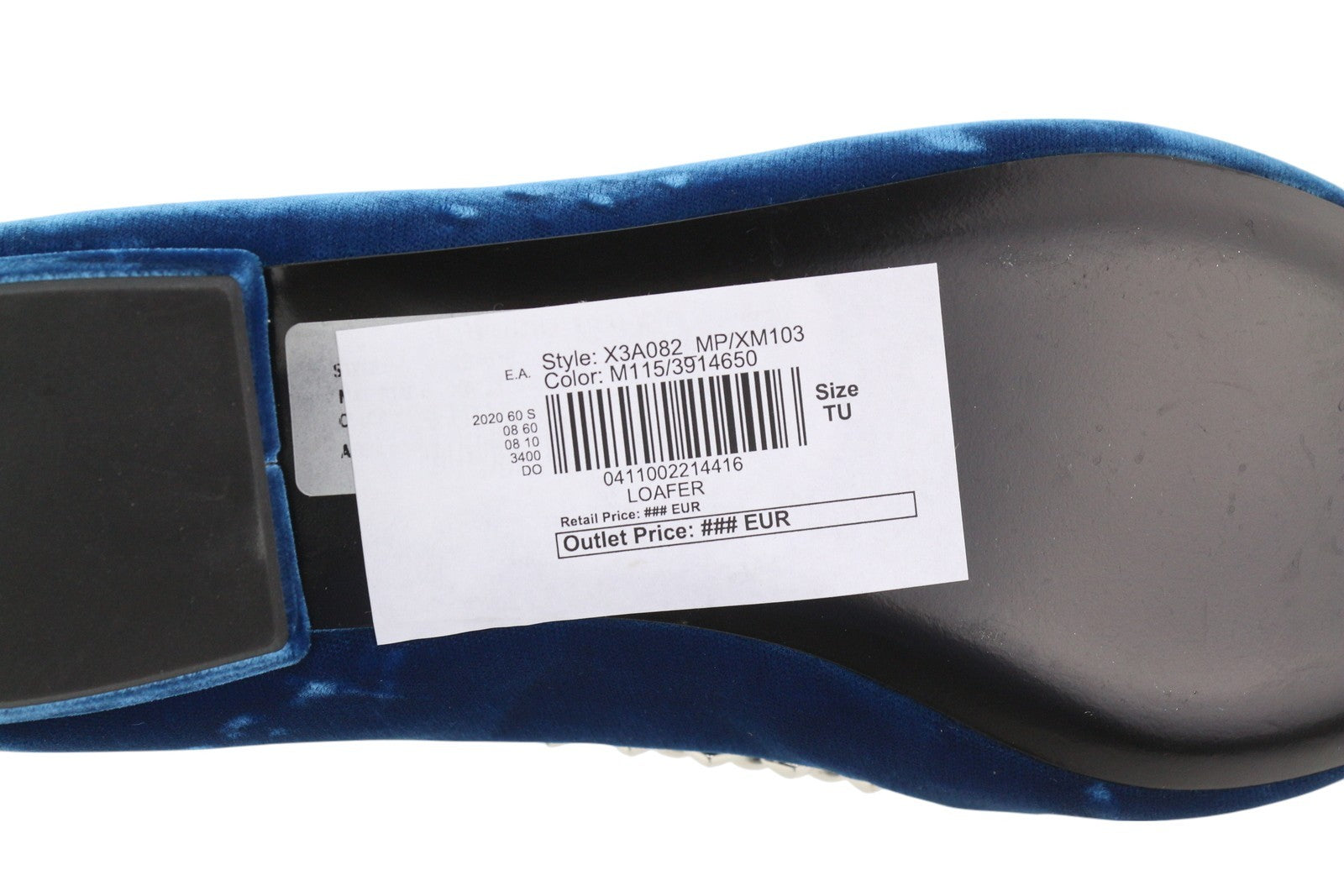 EMPORIO ARMANI X3A082 Women Shoes EU37 Blue Velvet Pointed Toe Metal Details