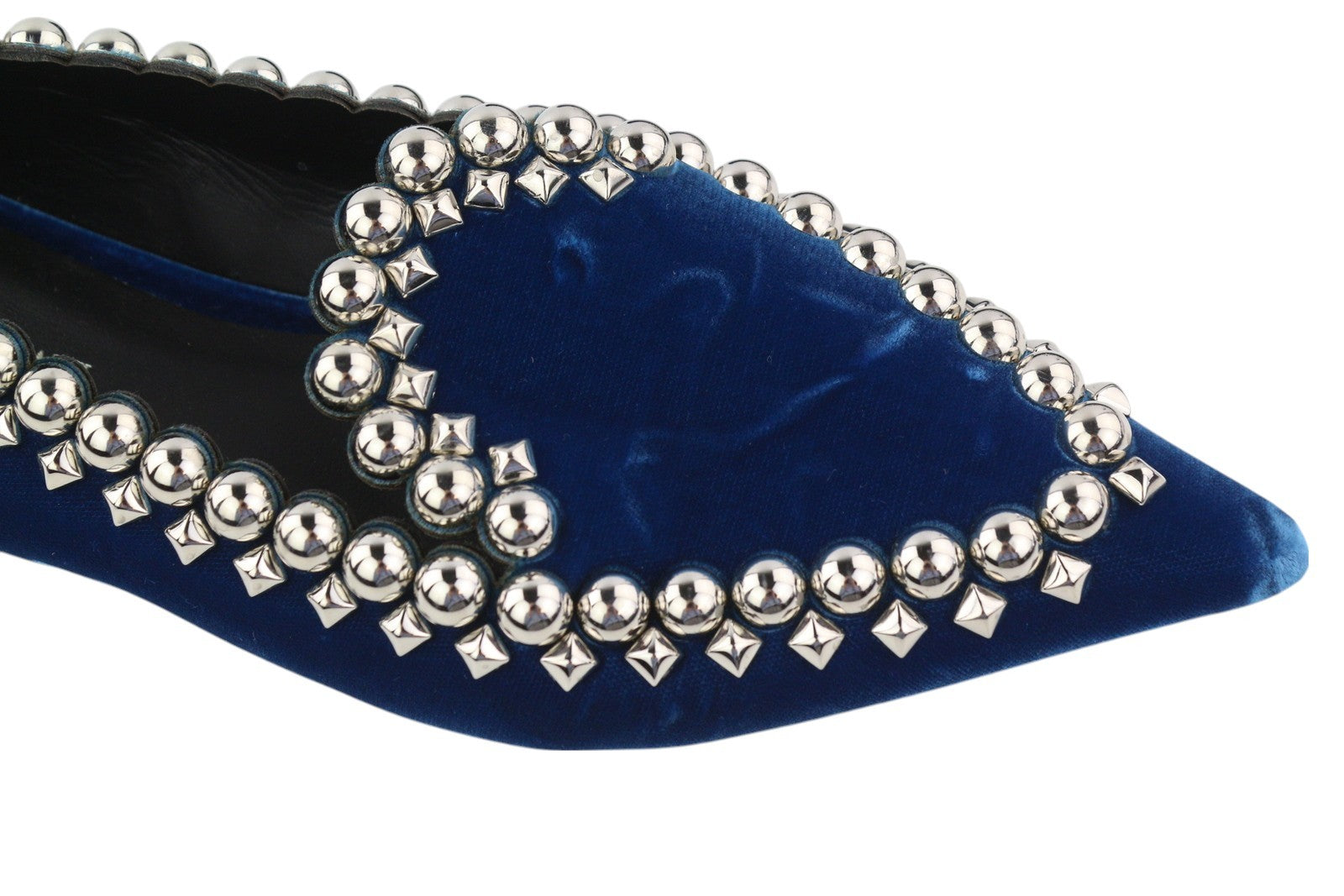 EMPORIO ARMANI X3A082 Women Shoes EU37 Blue Velvet Pointed Toe Metal Details