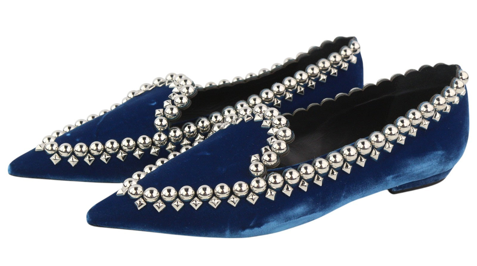 EMPORIO ARMANI X3A082 Women Shoes EU37 Blue Velvet Pointed Toe Metal Details