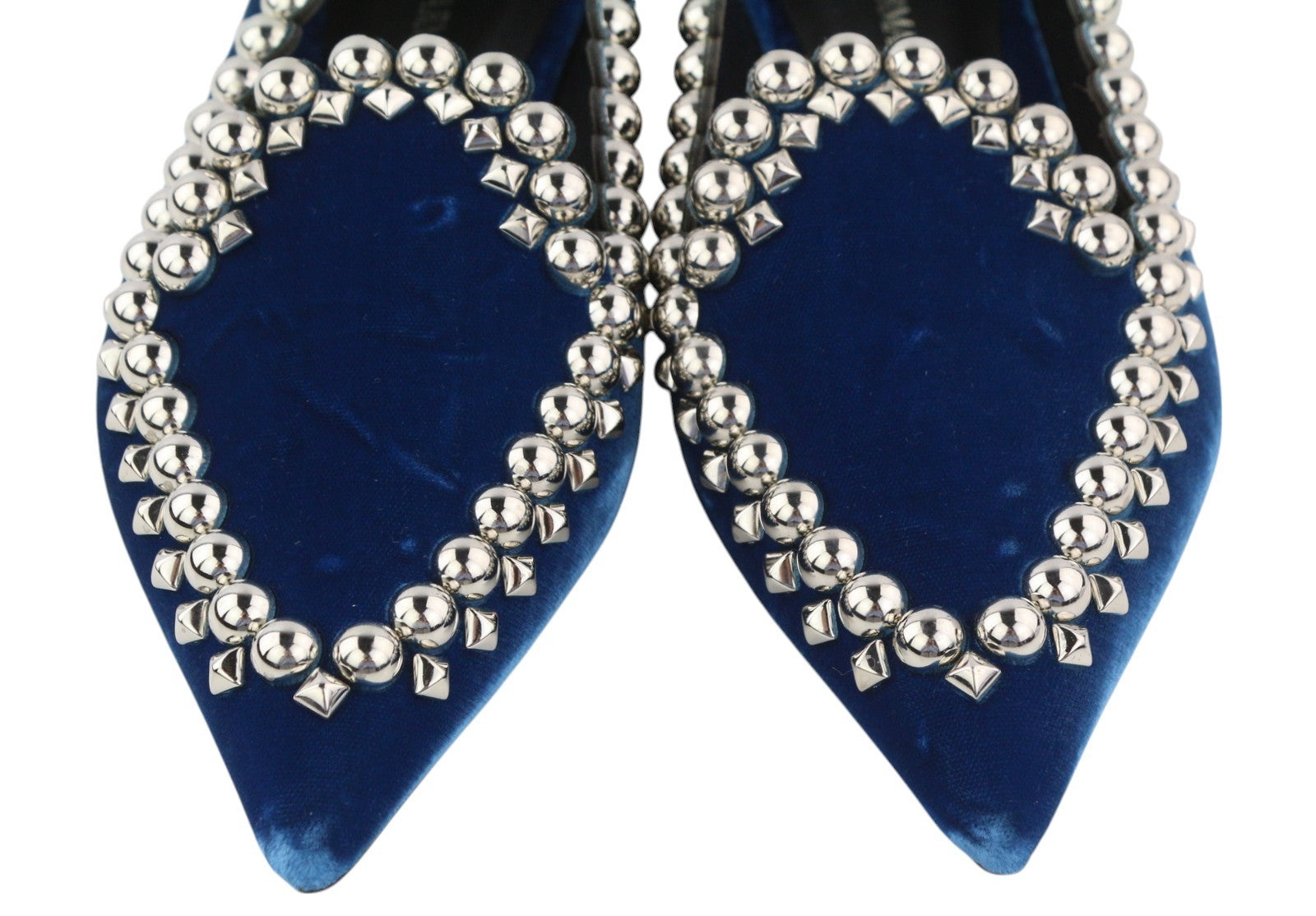 EMPORIO ARMANI X3A082 Women Shoes EU37 Blue Velvet Pointed Toe Metal Details