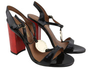 EMPORIO ARMANI X3P697 Women Heels EU37 Black Patent Leather Open Toe Block Heels