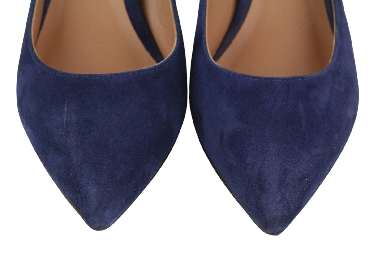 EMPORIO ARMANI Women Heels EU37 Blue Suede Leather Pointed Toe Buckle Closure