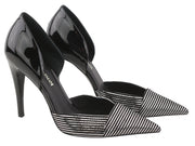 EMPORIO ARMANI Women Heels EU37 Black Patent Leather Shiny Striped Pointed Toe