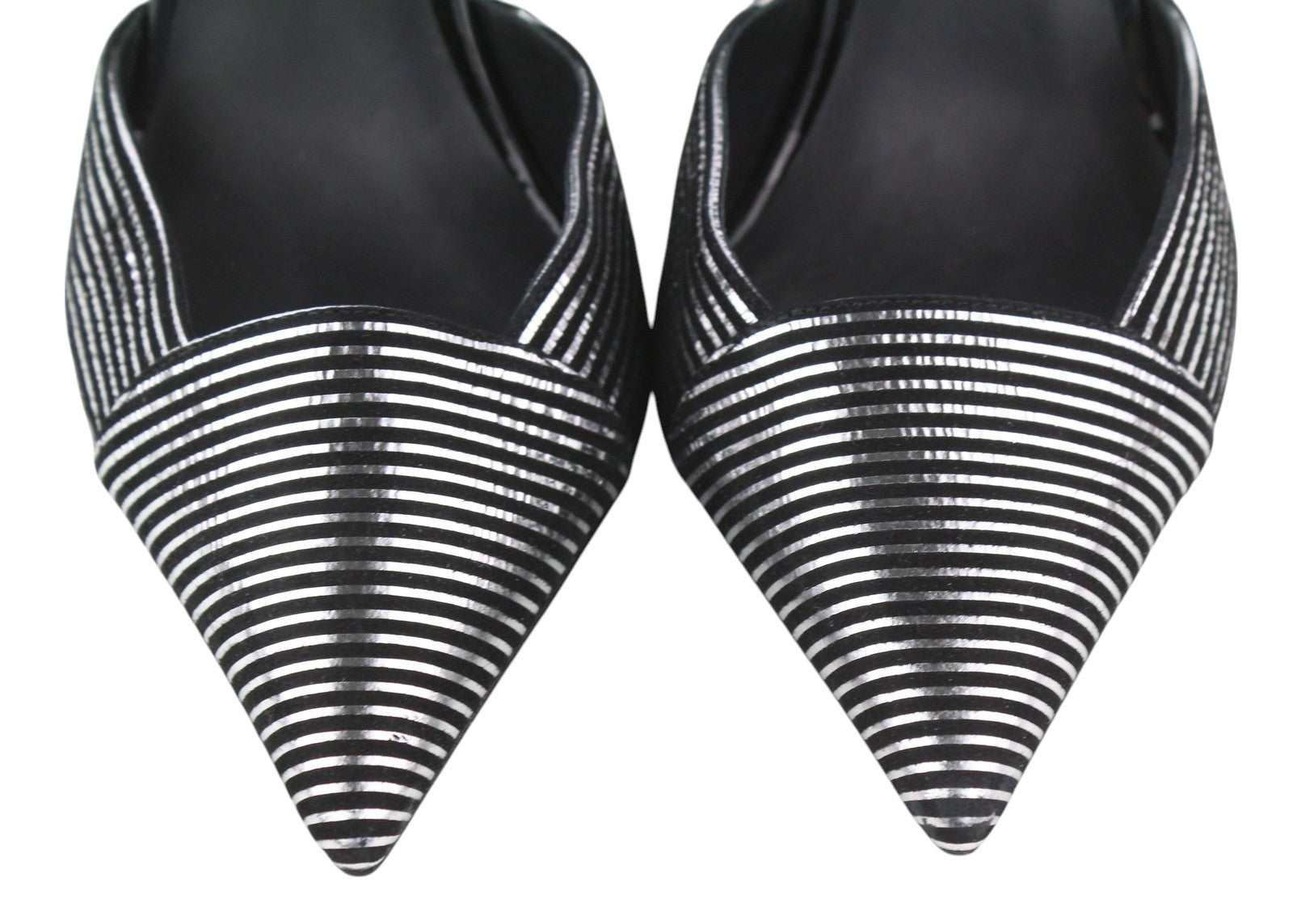 EMPORIO ARMANI Women Heels EU37 Black Patent Leather Shiny Striped Pointed Toe