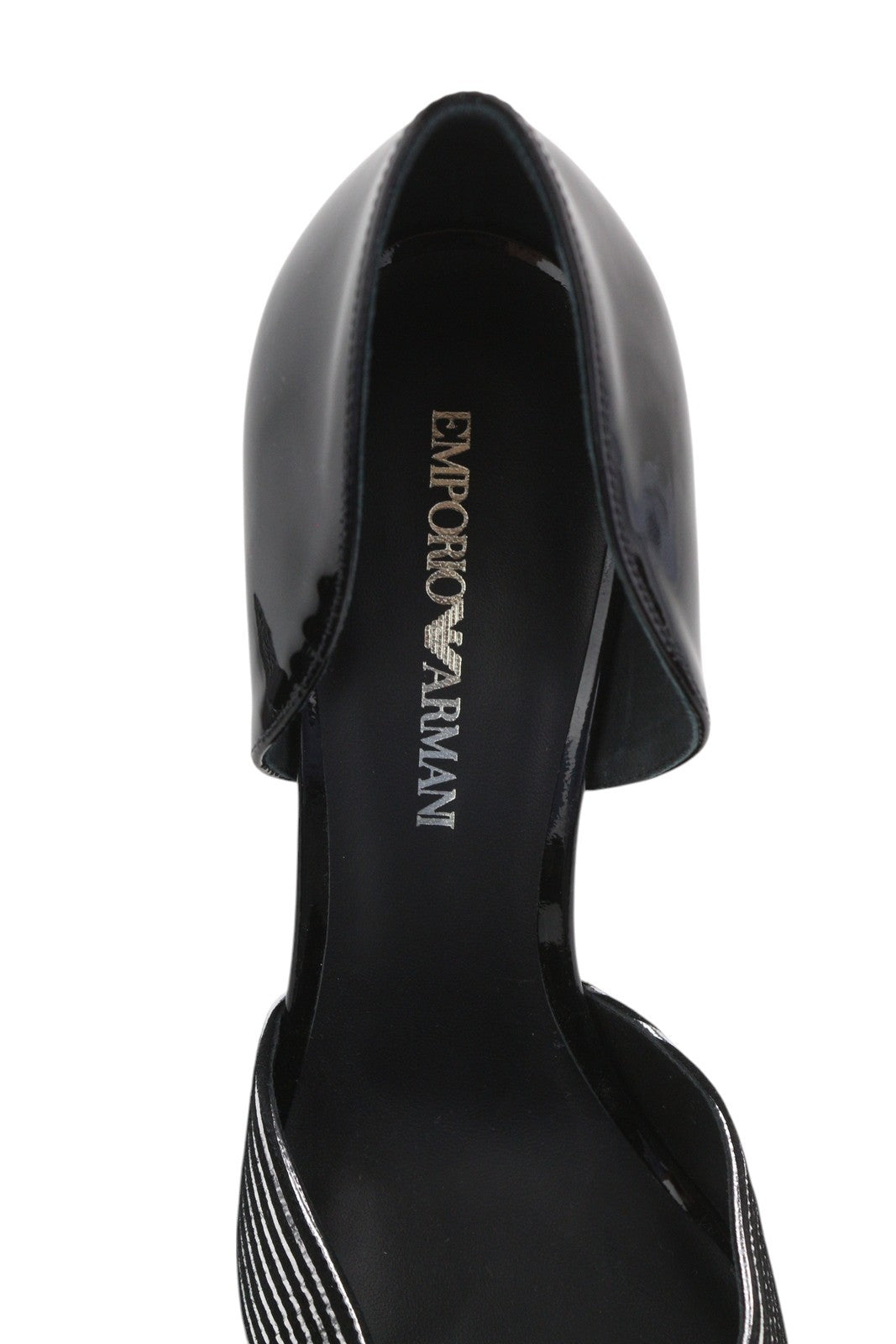 EMPORIO ARMANI Women Heels EU37 Black Patent Leather Shiny Striped Pointed Toe