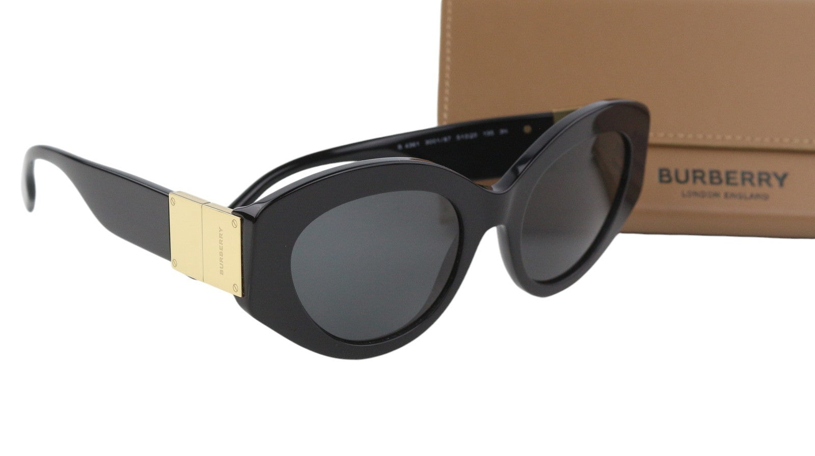 BURBERRY Sophia Women Sunglasses OS Black Tinted Cat-Eye Gold Details RRP€250