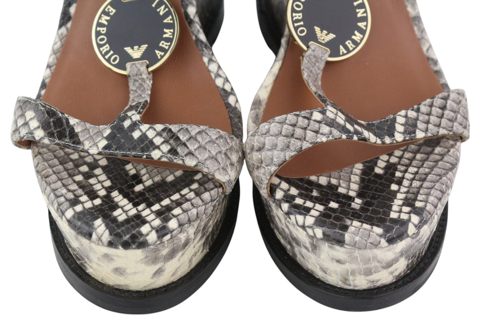 EMPORIO ARMANI Women Sandals EU37 Leather Snake Pattern Platform Heeled RRP€288