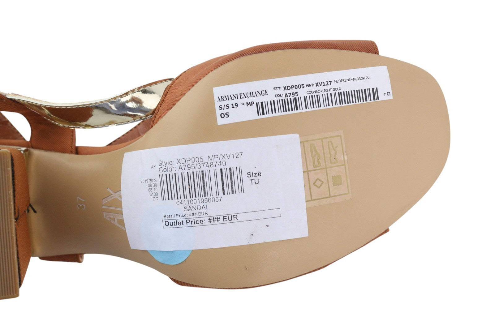 ARMANI EXCHANGE XDP005 Women Sandals EU37 Brown Shiny Leather Details Block Heel