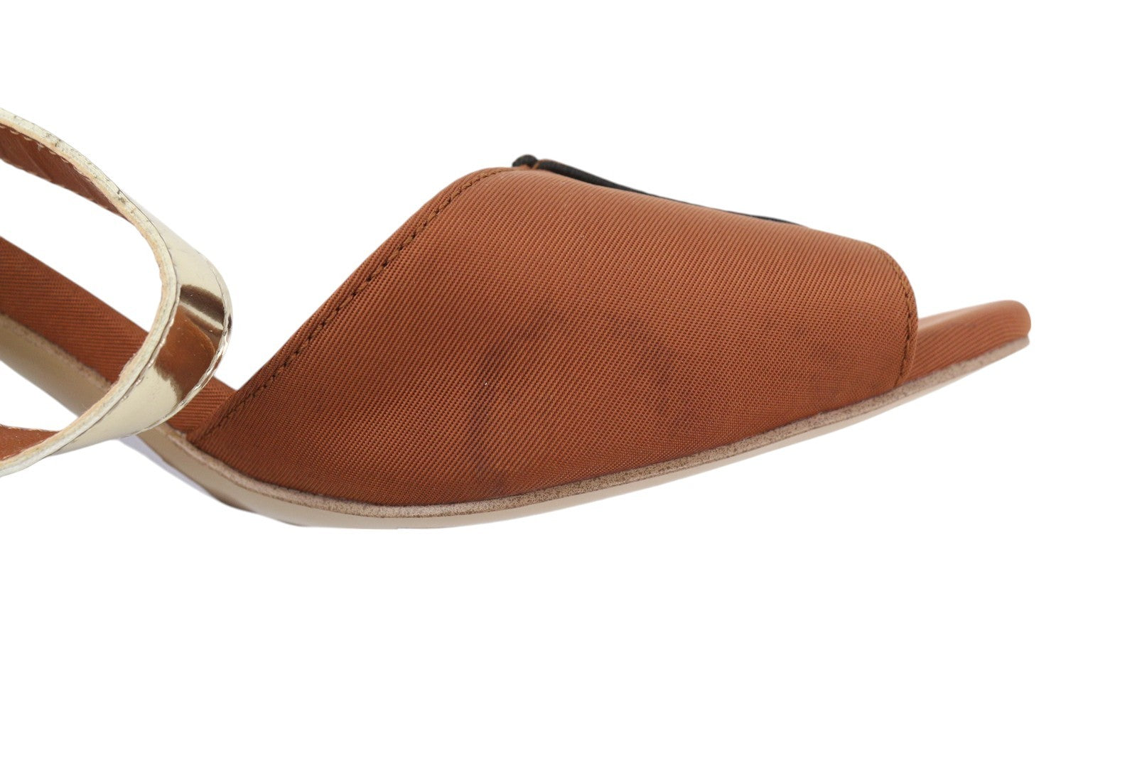 ARMANI EXCHANGE XDP005 Women Sandals EU37 Brown Shiny Leather Details Block Heel