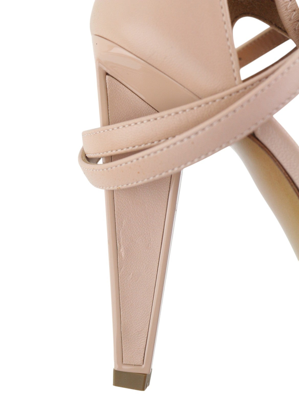 EMPORIO ARMANI Women Heels EU37 Light Pink Leather Strappy Pointed Toe Buckle