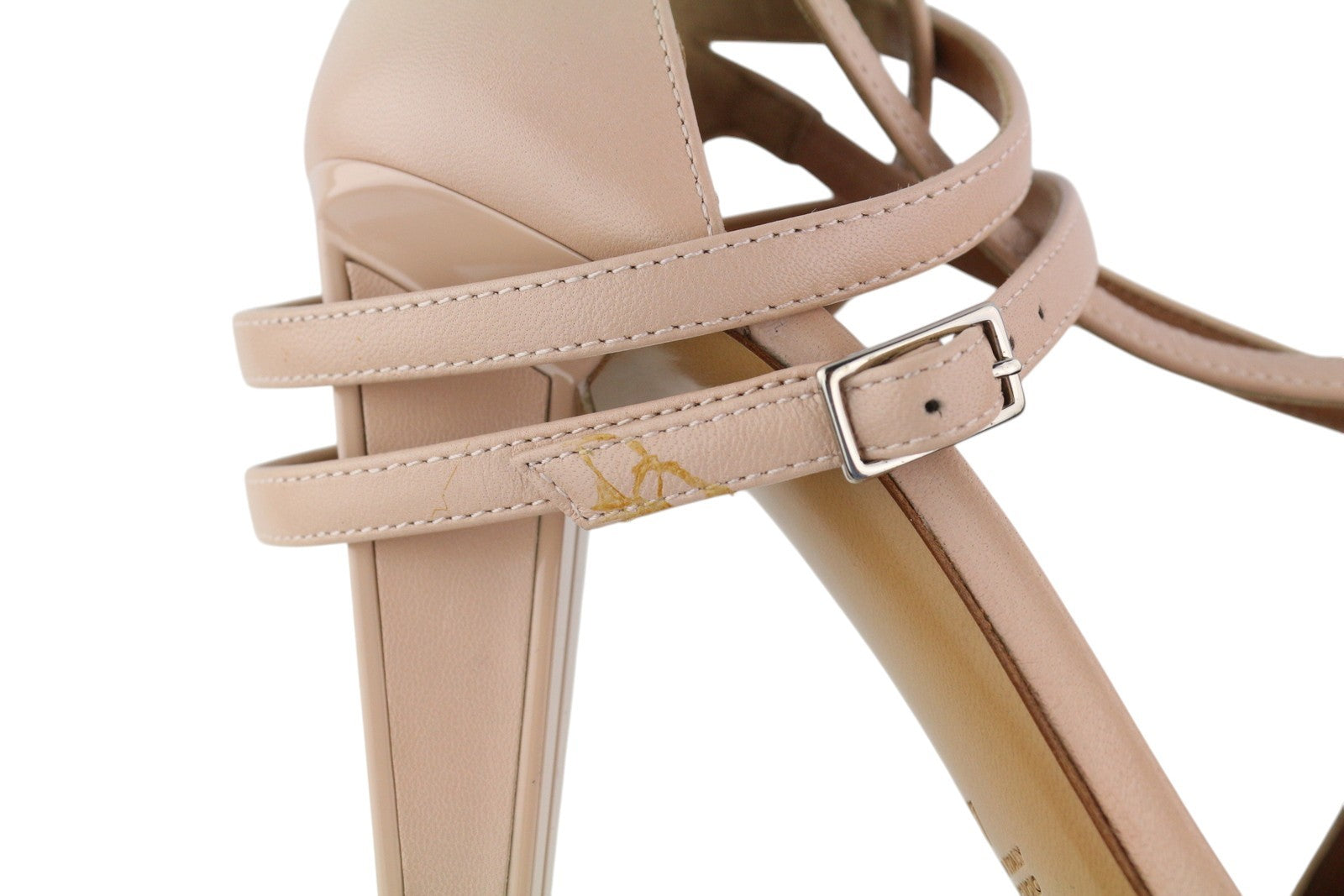 EMPORIO ARMANI Women Heels EU37 Light Pink Leather Strappy Pointed Toe Buckle