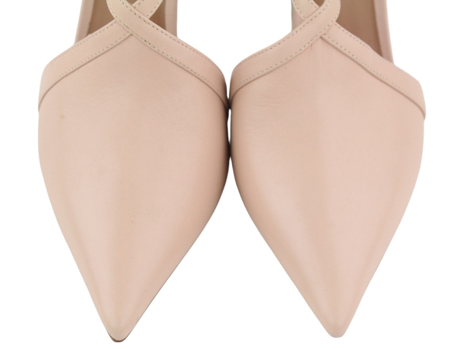 EMPORIO ARMANI Women Heels EU37 Light Pink Leather Strappy Pointed Toe Buckle