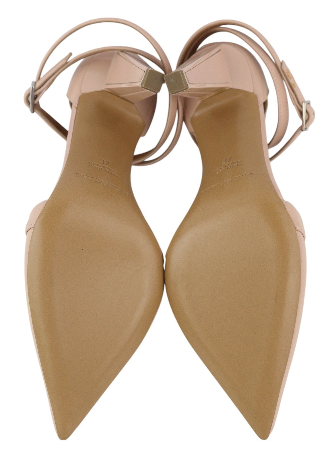 EMPORIO ARMANI Women Heels EU37 Light Pink Leather Strappy Pointed Toe Buckle