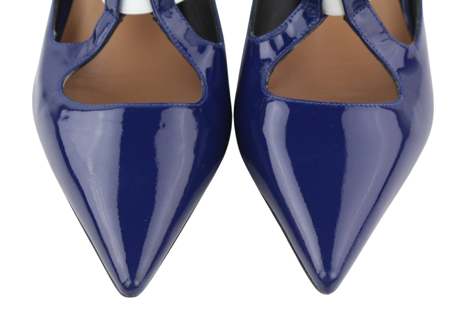 EMPORIO ARMANI X3E397 Women Heels EU37 Blue Patent Leather Pointed Toe Buckle