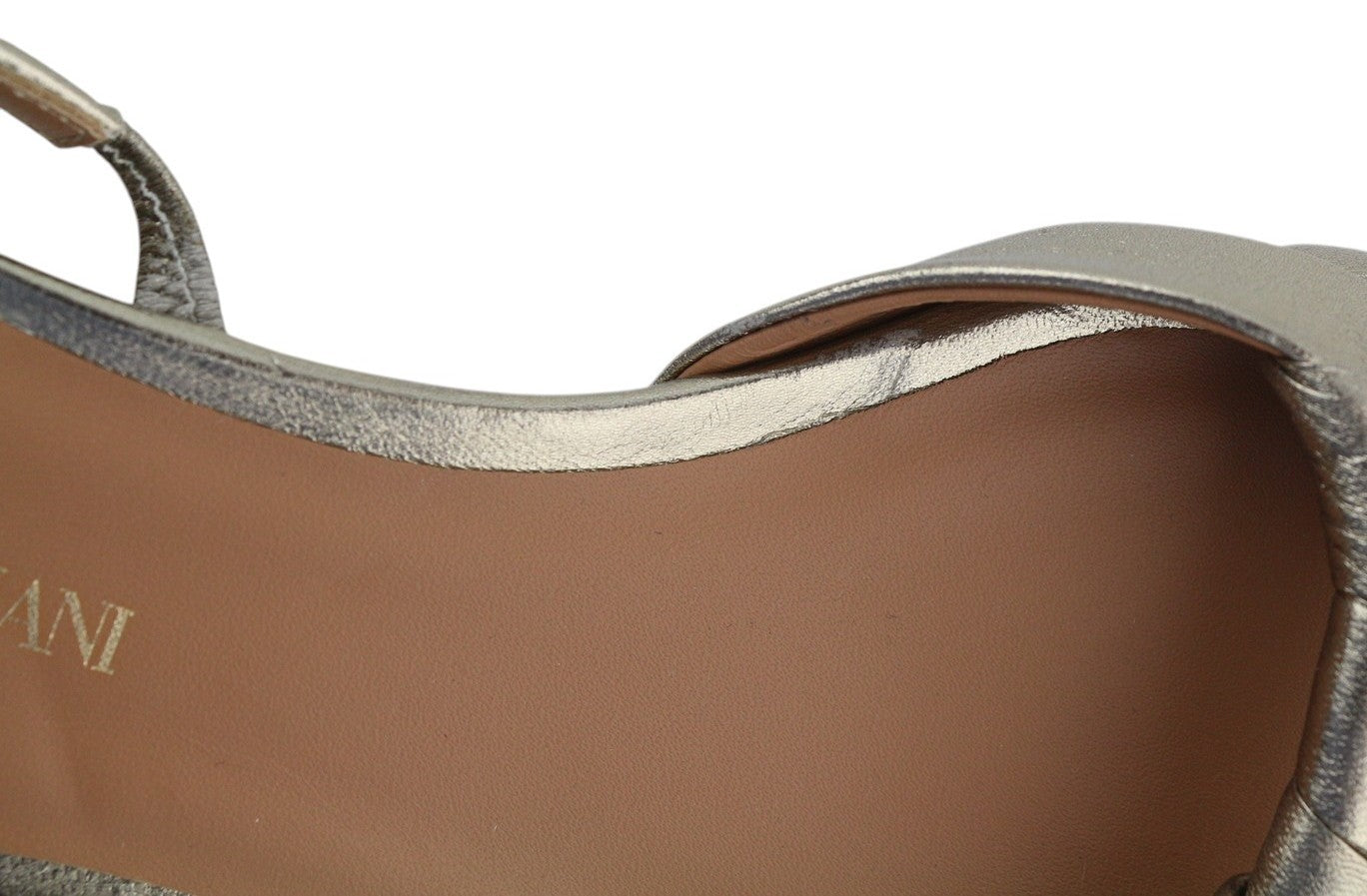 EMPORIO ARMANI Women Sandals EU37 Shiny Gold Leather Heeled Slip On Flats Logo