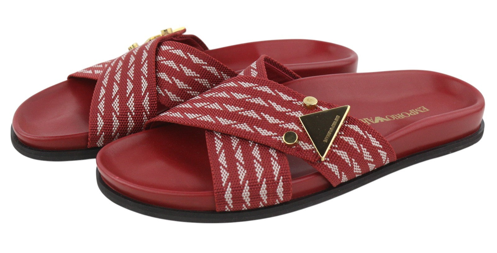 EMPORIO ARMANI X3U062 Women Flats EU37 Burgundy Patterned Slip On Sandal RRP€215