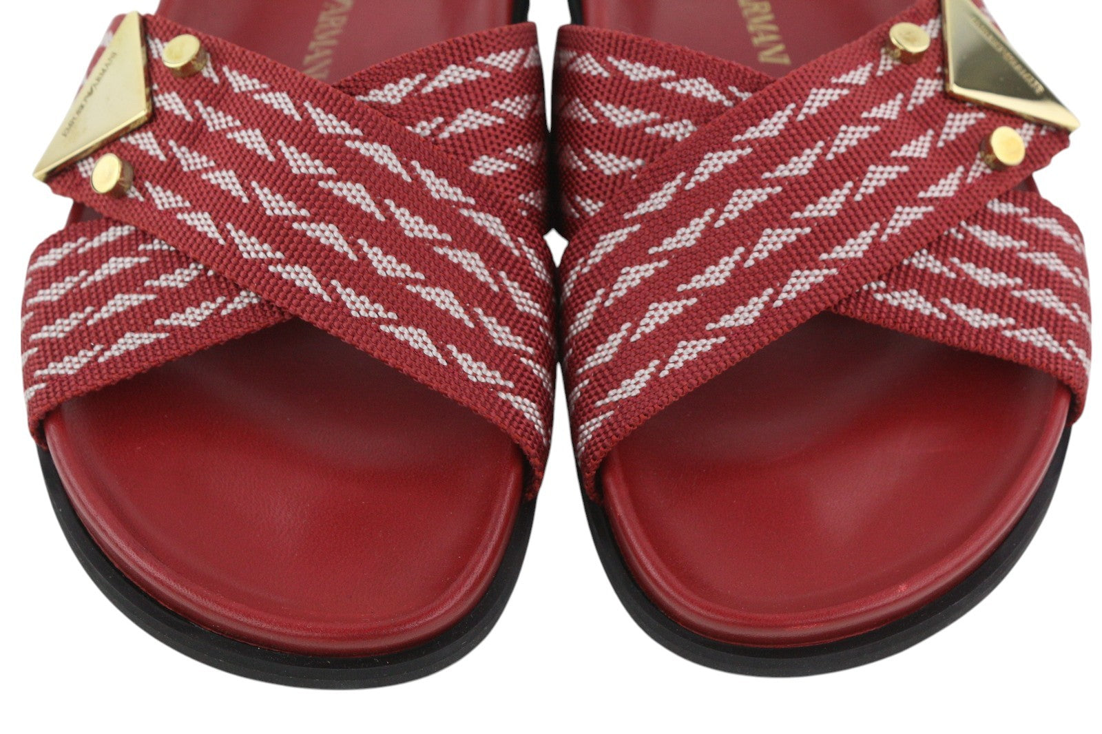 EMPORIO ARMANI X3U062 Women Flats EU37 Burgundy Patterned Slip On Sandal RRP€215