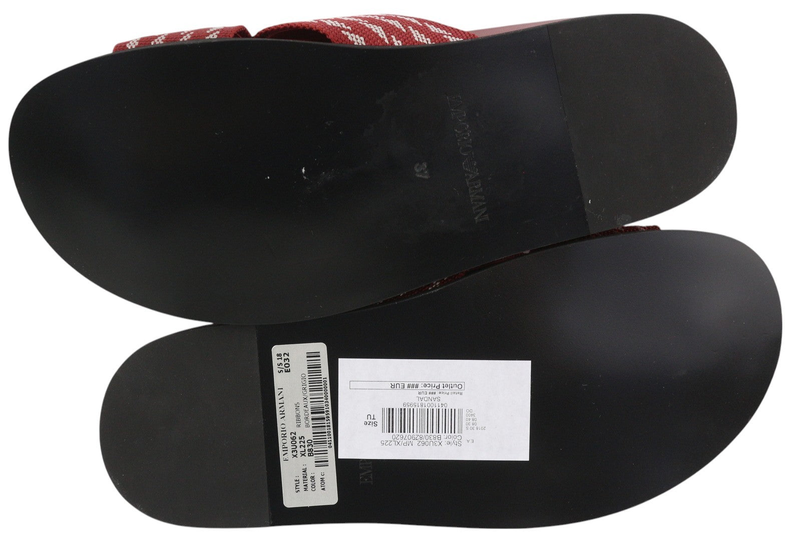 EMPORIO ARMANI X3U062 Women Flats EU37 Burgundy Patterned Slip On Sandal RRP€215