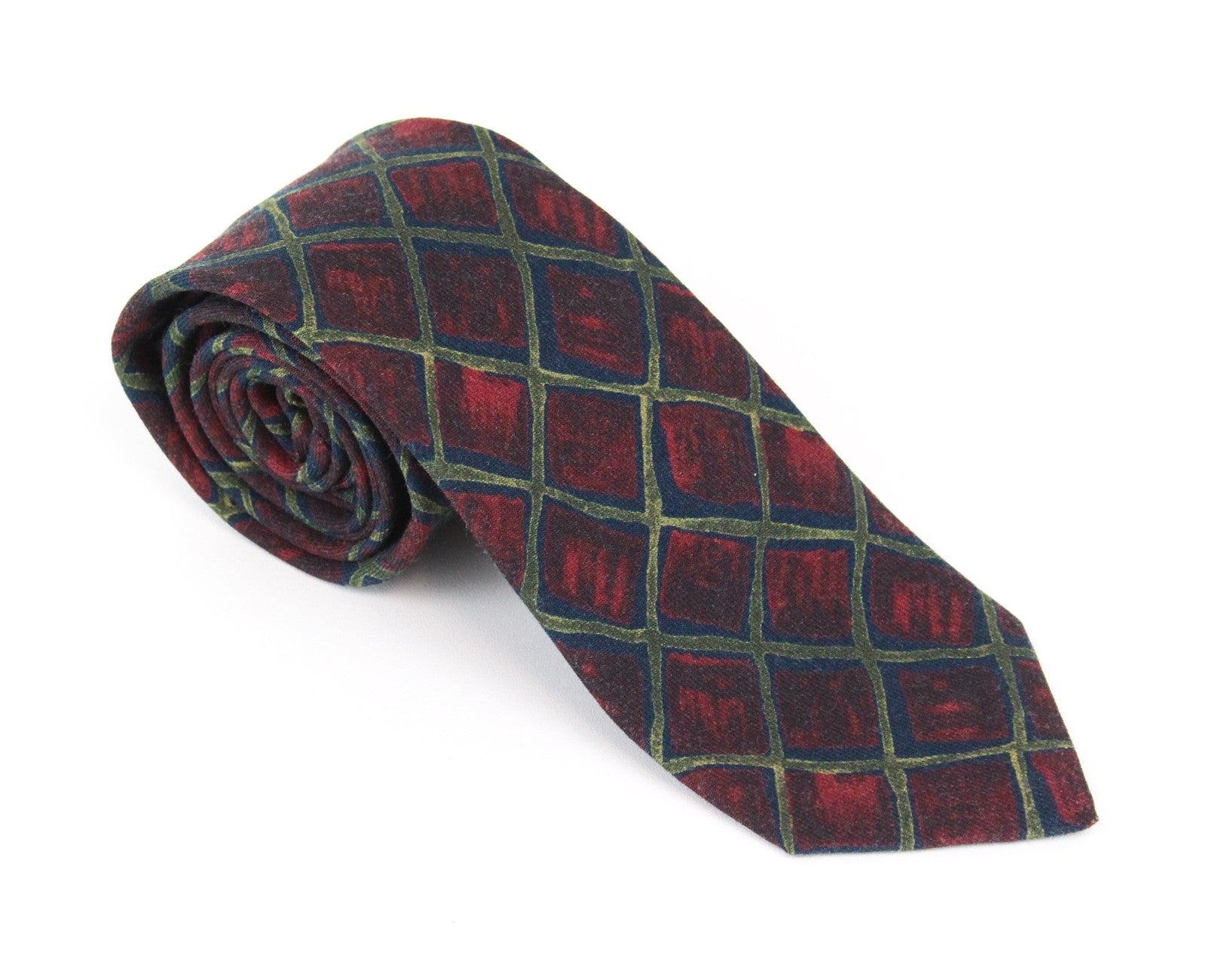 SUITSUPPLY Men's Red Blue Wool Tie ~150x8cm Patterned Pointed-End Classic