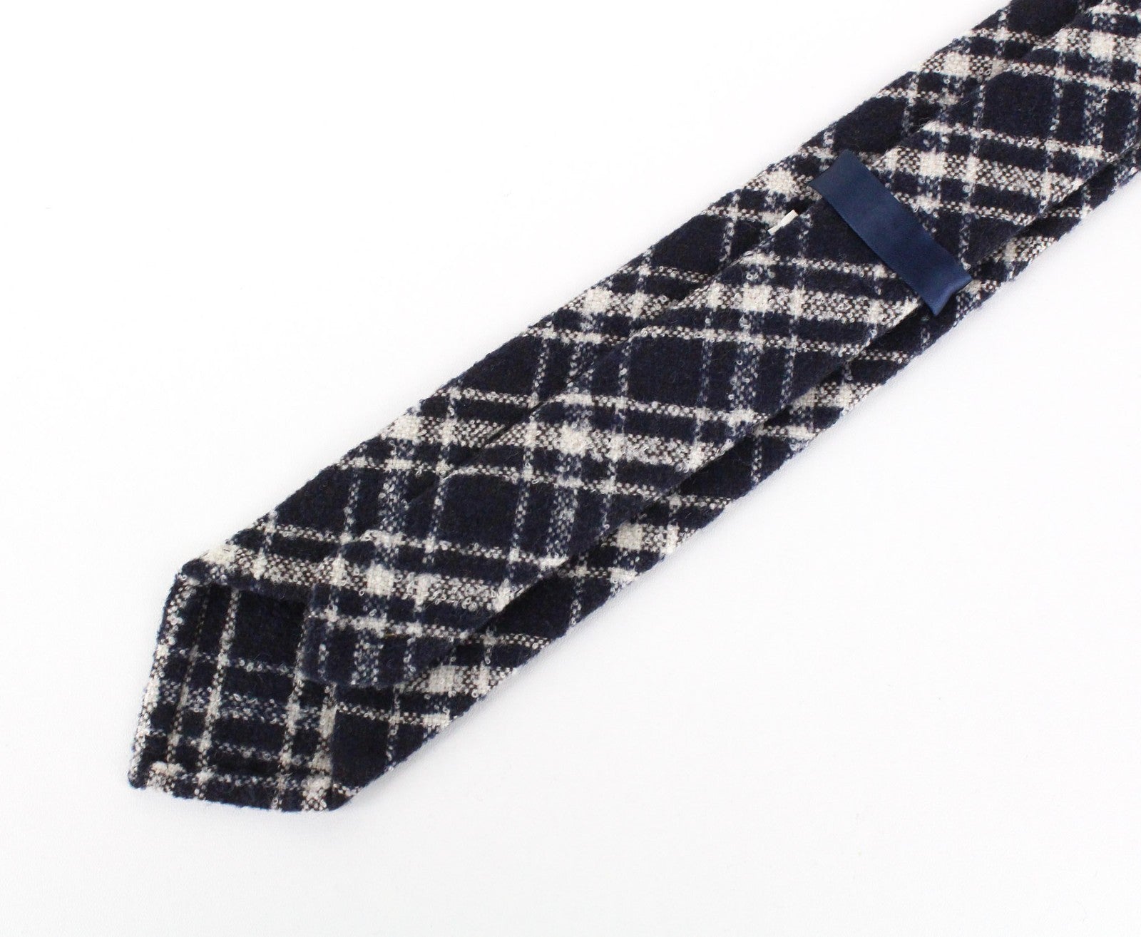 SUITSUPPLY Men's Navy Wool Blend Tie ~150x8cm Formal Checked Pointed-End