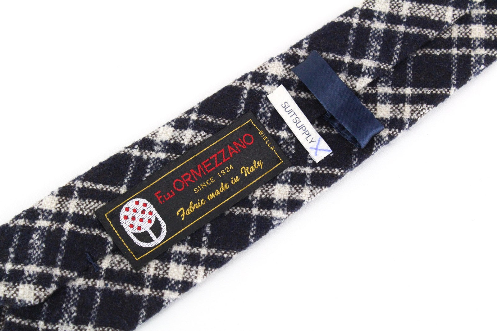 SUITSUPPLY Men's Navy Wool Blend Tie ~150x8cm Formal Checked Pointed-End