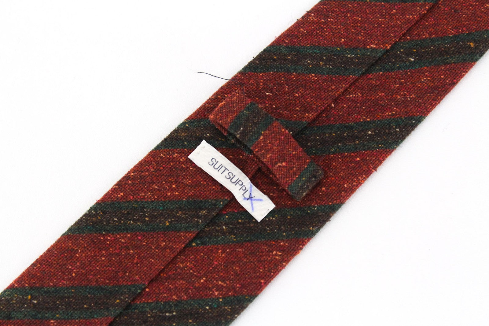SUITSUPPLY Men's Red Wool Silk Tie ~150x8cm Classic Stripe Pointed End