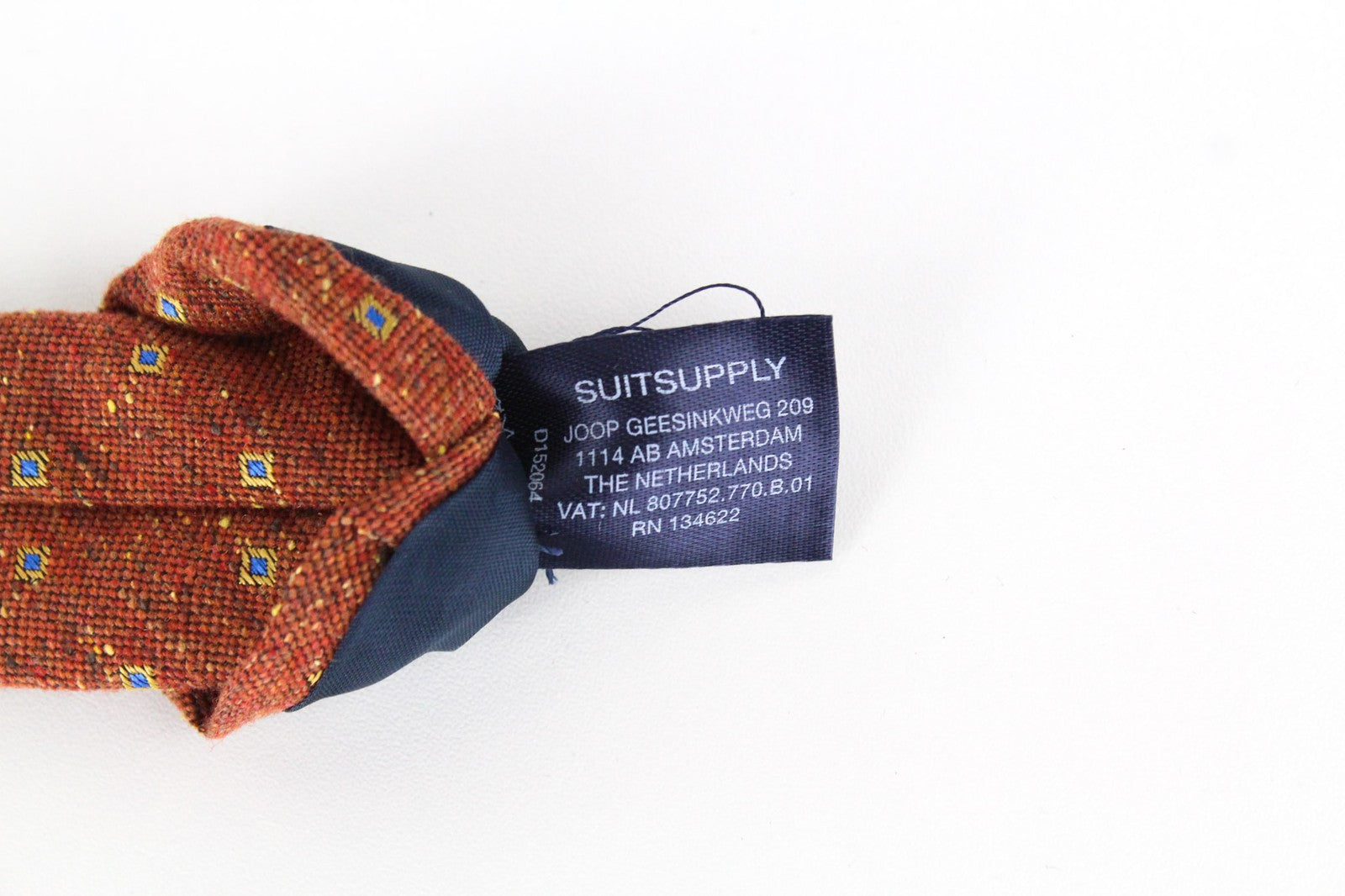 SUITSUPPLY Men's Orange Tie ~150x8cm Wool Silk Blend Pointed-End Patterned