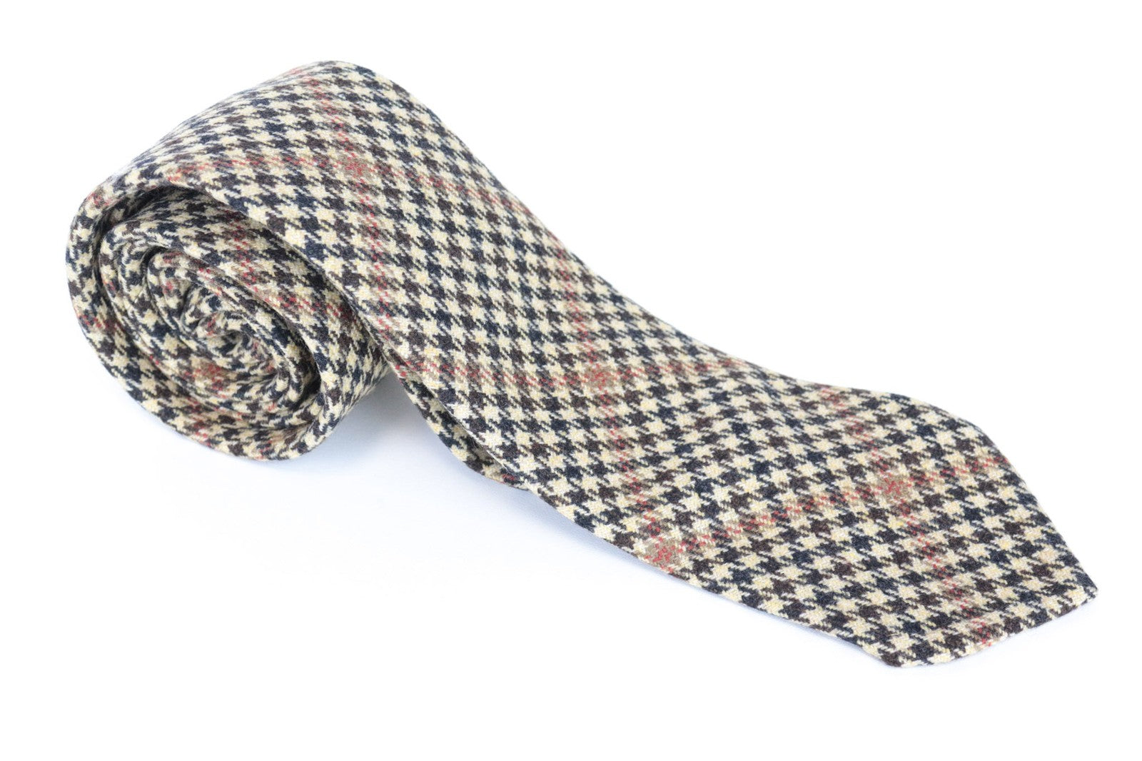 SUITSUPPLY Men's Tie ~150x8cm Houndstooth Brown Wool Cashmere Blend Design