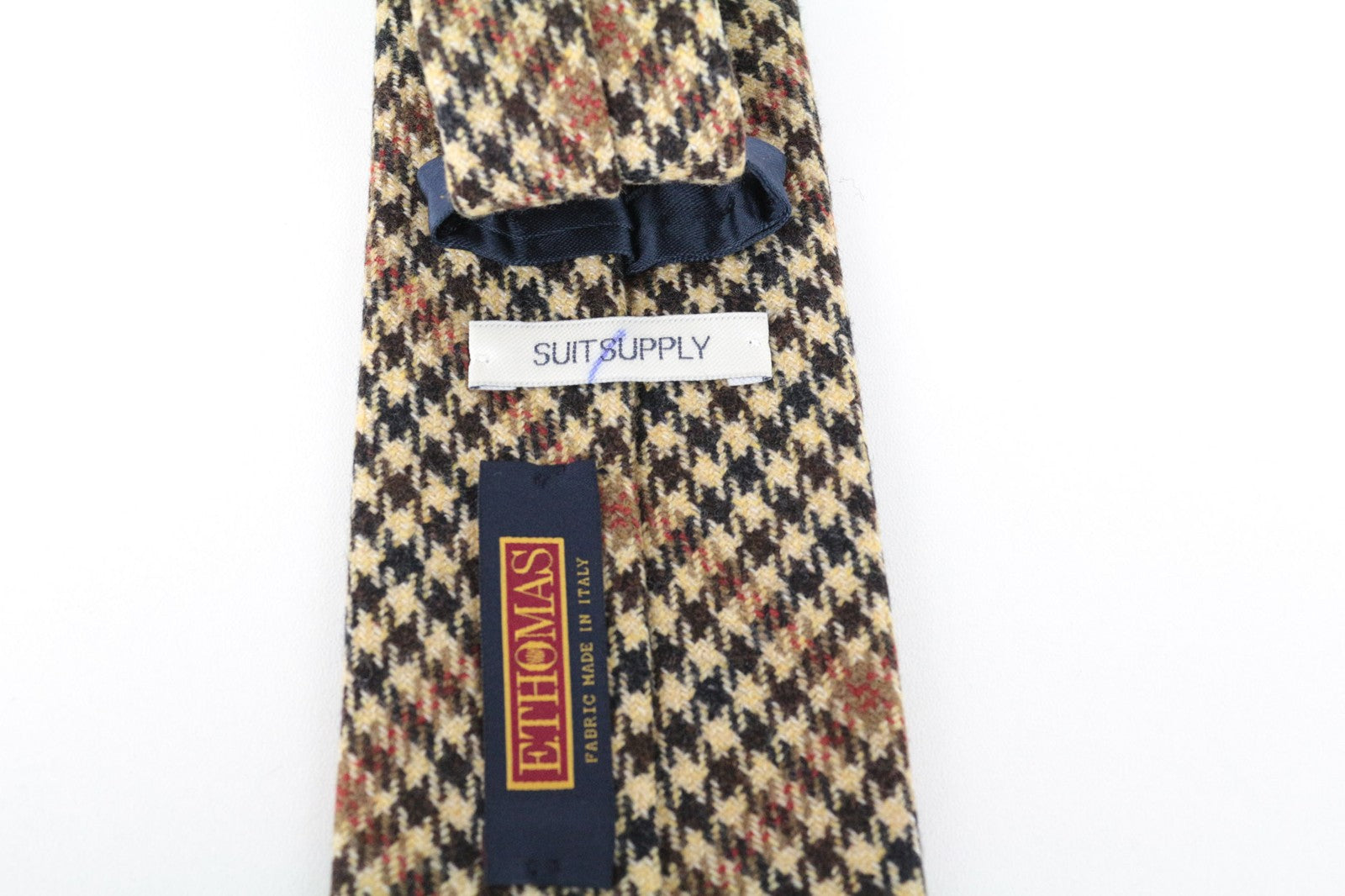 SUITSUPPLY Men's Tie ~150x8cm Houndstooth Brown Wool Cashmere Blend Design