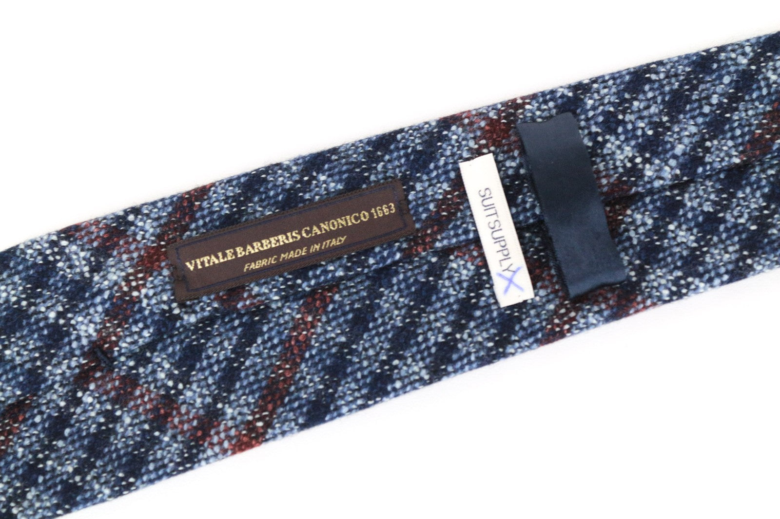 SUITSUPPLY Men's Tie ~150x8cm Blue Checked Pattern Wool Silk Pointed Neck