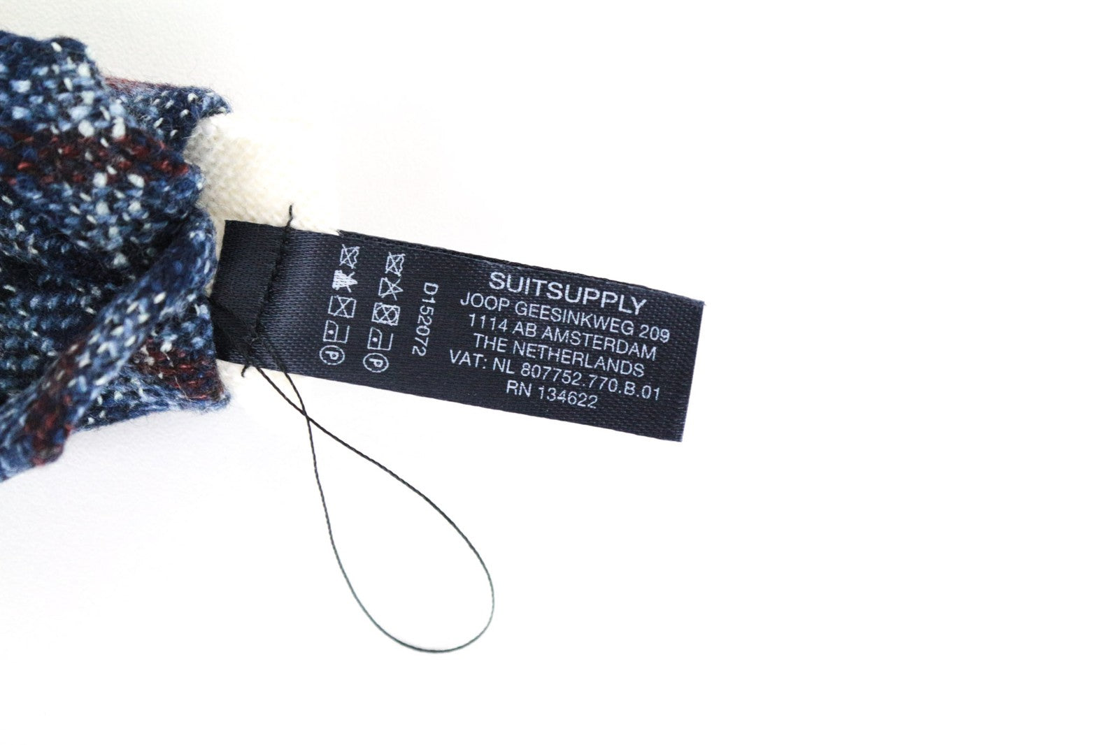 SUITSUPPLY Men's Tie ~150x8cm Blue Checked Pattern Wool Silk Pointed Neck