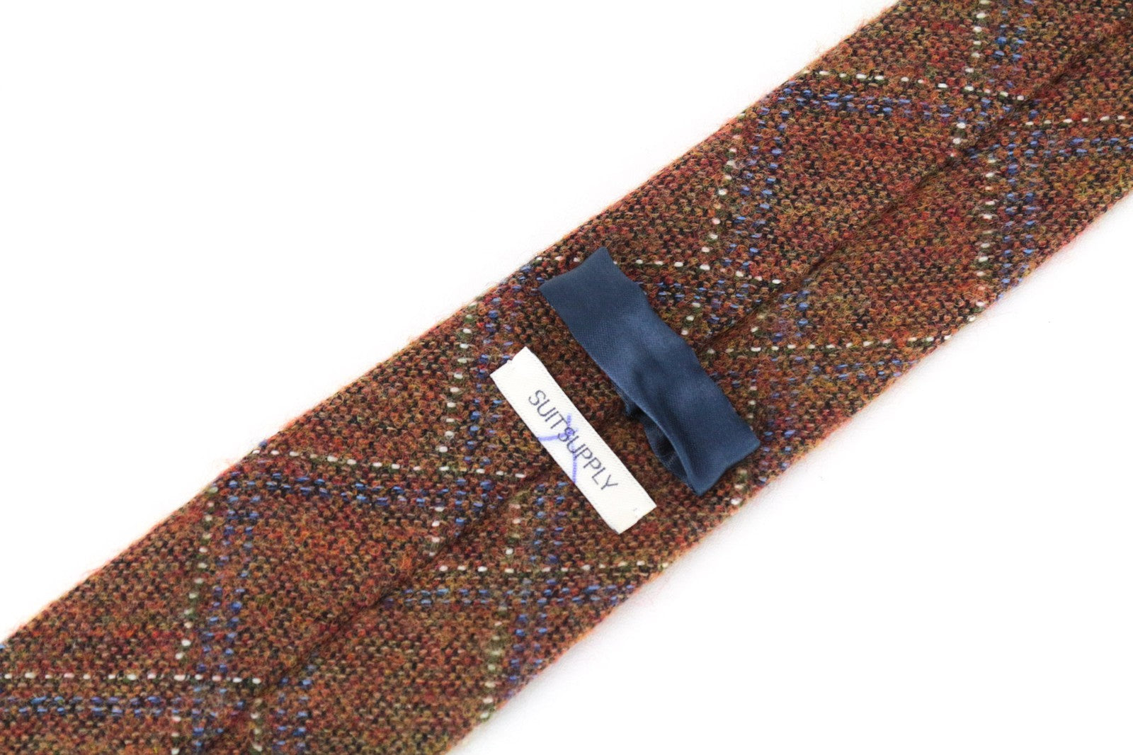 SUITSUPPLY Men's Tie 150x8cm Brown Checked Wool Silk Pointed-End Classic