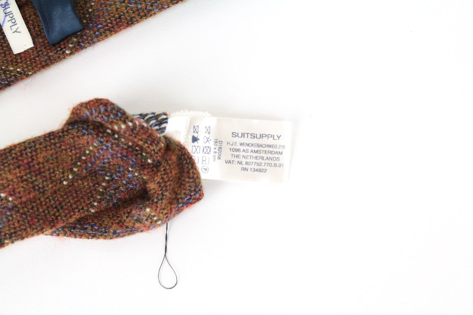 SUITSUPPLY Men's Tie 150x8cm Brown Checked Wool Silk Pointed-End Classic