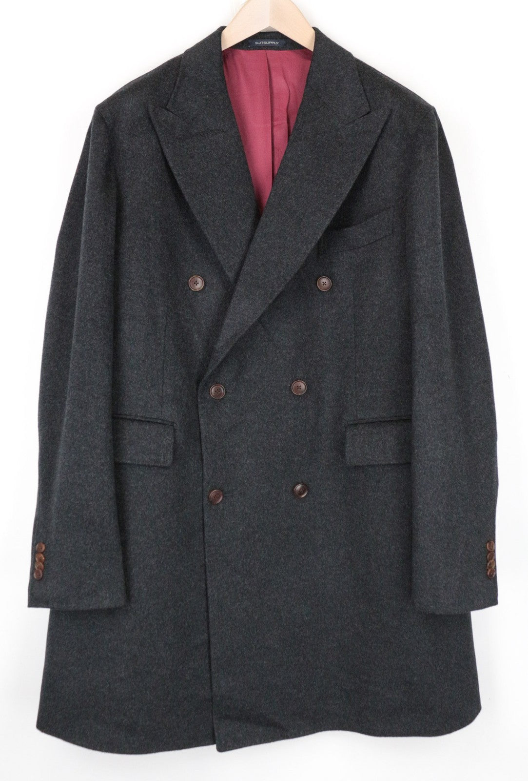 SUITSUPPLY Bleecker Men's Coat UK52S Grey Wool Two-Row Classic Mid-Length