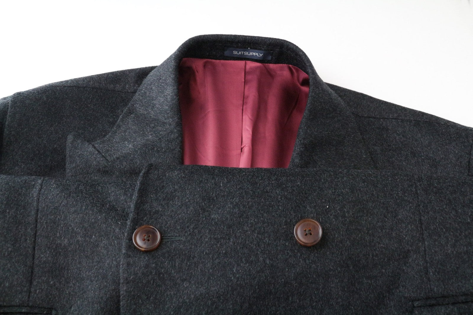 SUITSUPPLY Bleecker Men's Coat UK52S Grey Wool Two-Row Classic Mid-Length