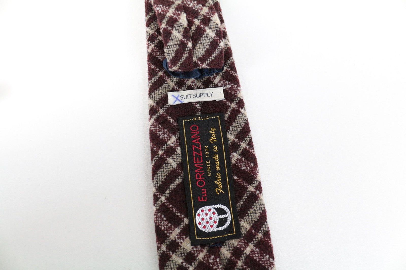 SUITSUPPLY Men's Tie ~150x8cm Wine Red Checked Plaid Wool Blend Classic
