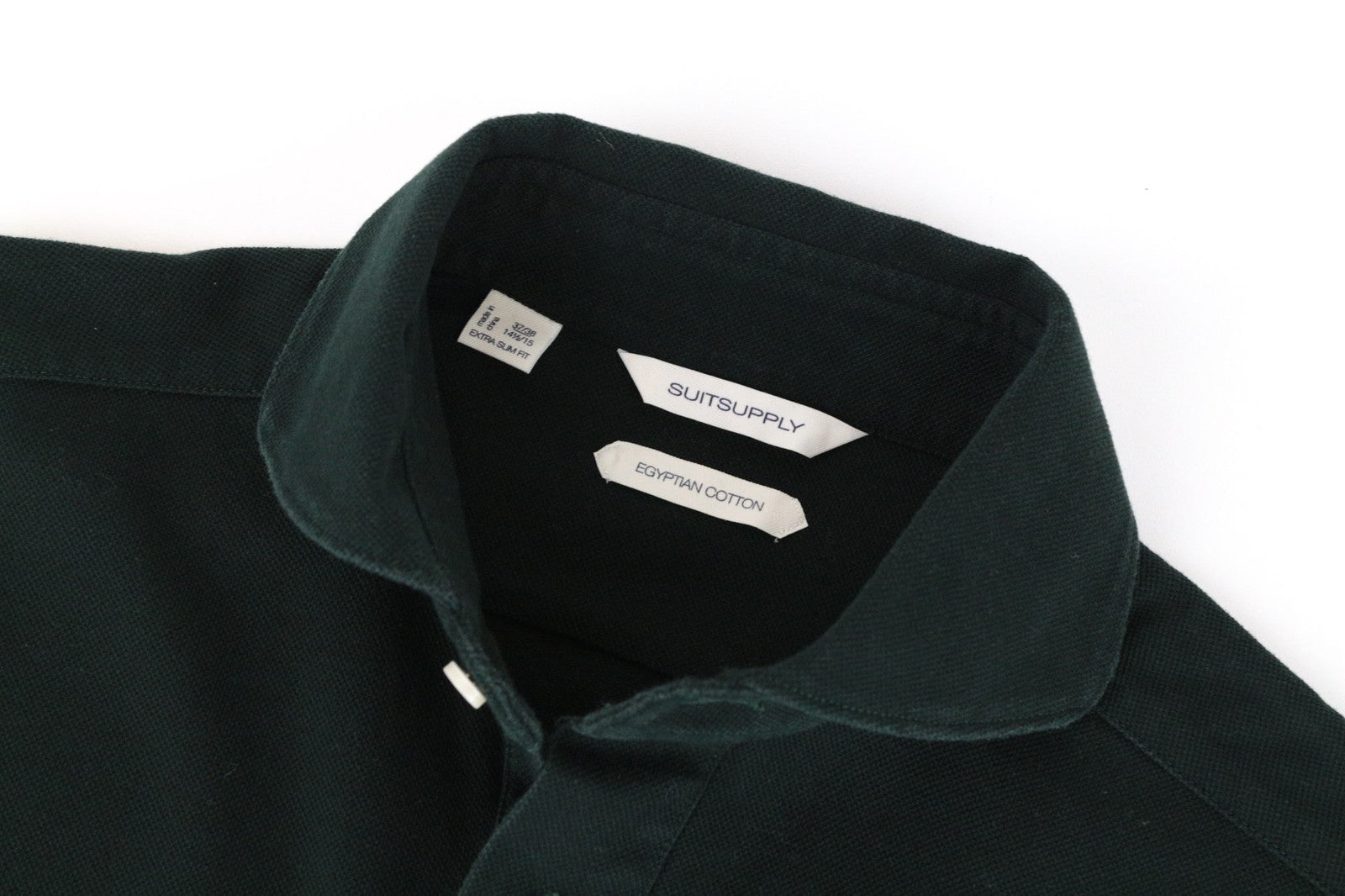 SUITSUPPLY Men's T-Shirt 37/38/14.5/15 Green Extra Slim Fit Polo Long Sleeve