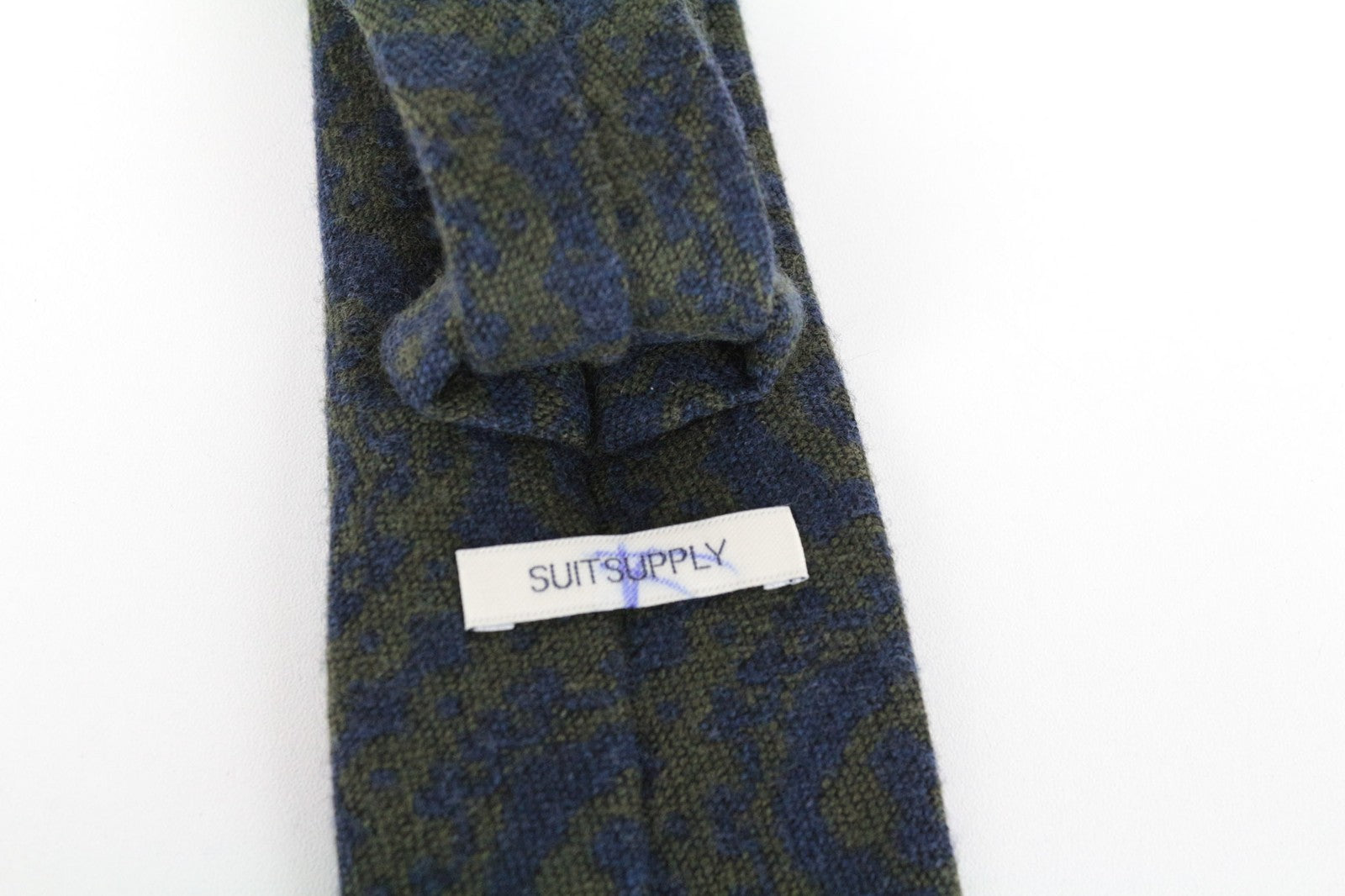 SUITSUPPLY Men's Tie ~150x8cm Blue Graphic Melange Silk Wool Blend Finish
