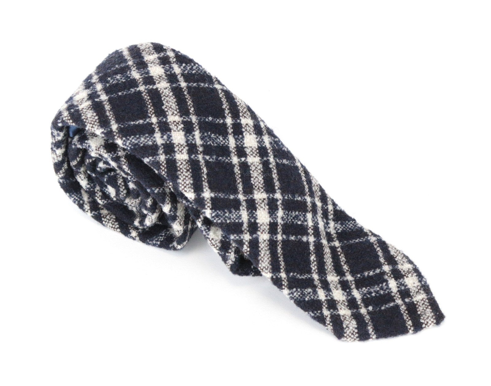 SUITSUPPLY Men's Tie ~150x8cm Navy Checked Pattern Wool Blend Pointed-End