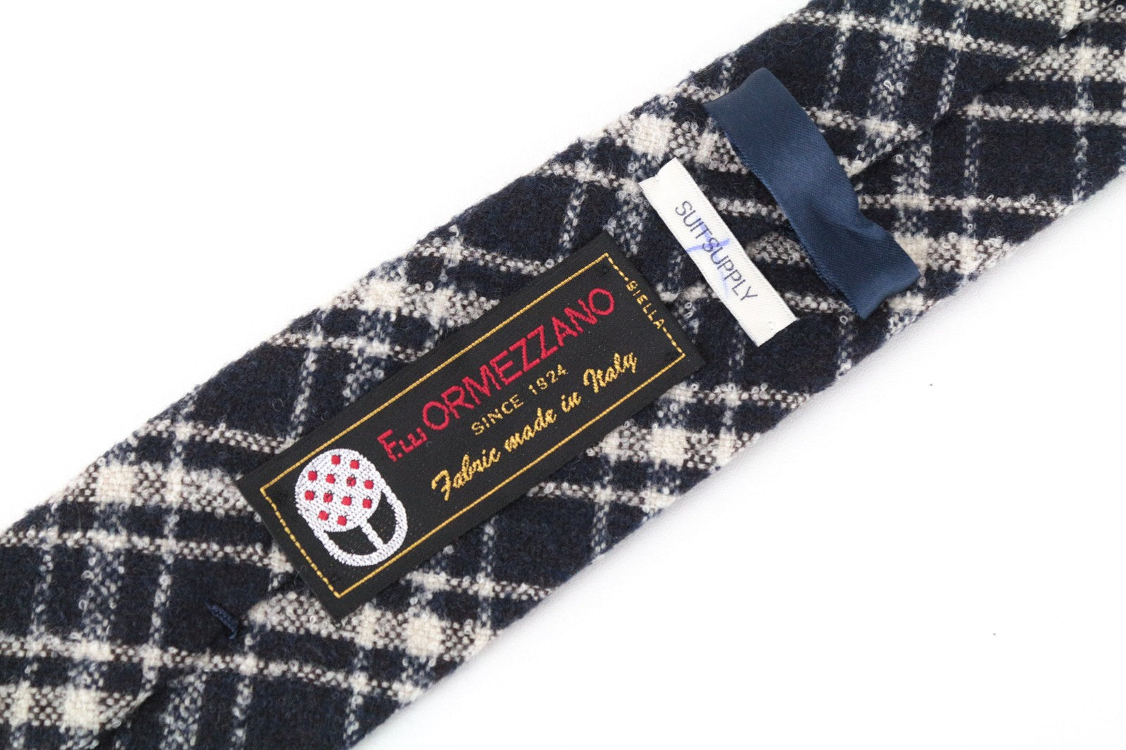 SUITSUPPLY Men's Tie ~150x8cm Navy Checked Pattern Wool Blend Pointed-End