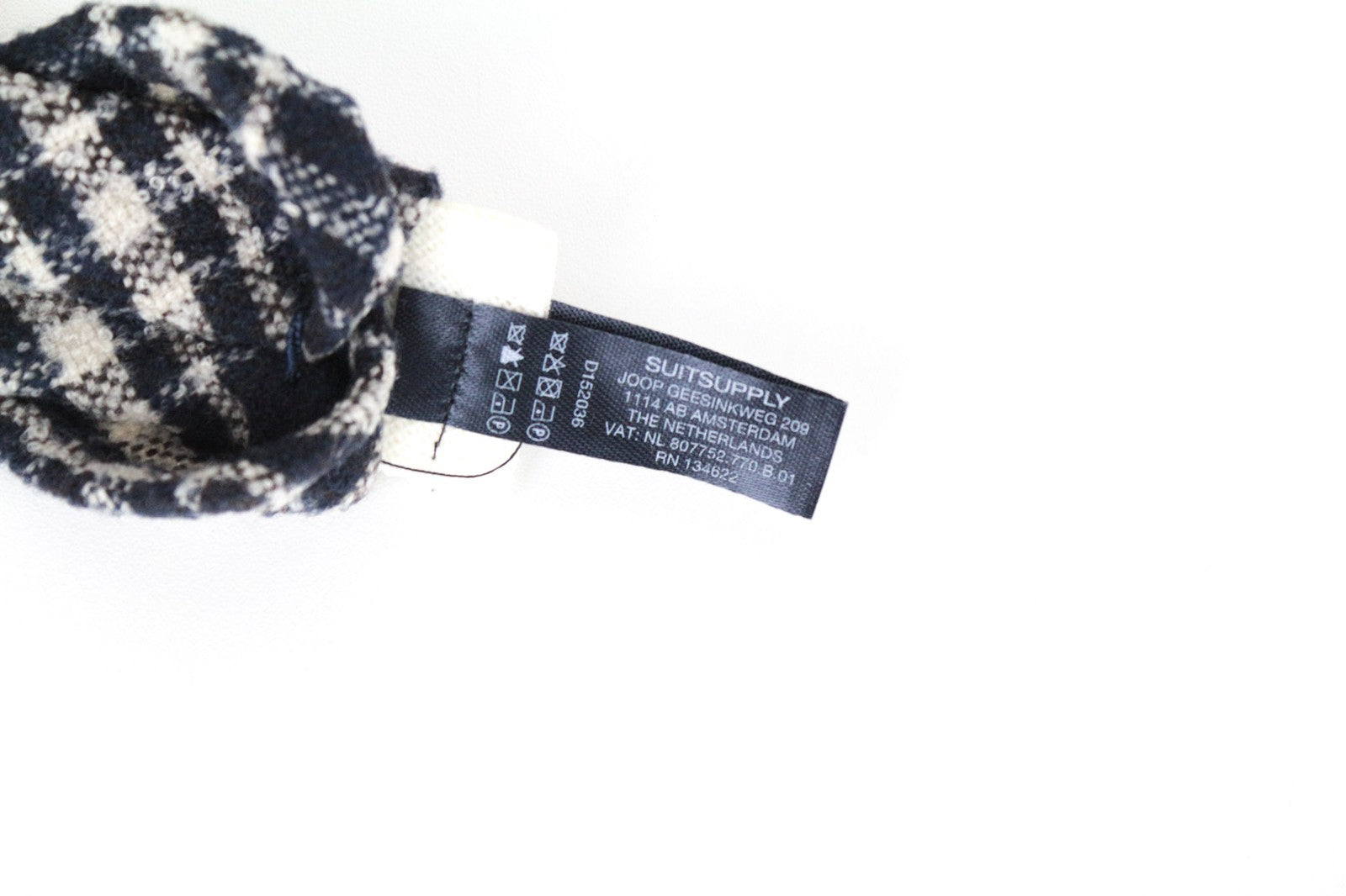 SUITSUPPLY Men's Tie ~150x8cm Navy Checked Pattern Wool Blend Pointed-End