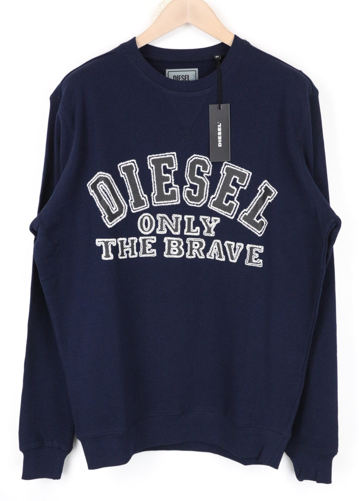DIESEL Navy Sweatshirt M Men's Pullover Logo Long Sleeve Cotton Casual Top