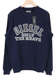 DIESEL Navy Sweatshirt M Men's Pullover Logo Long Sleeve Cotton Casual Top