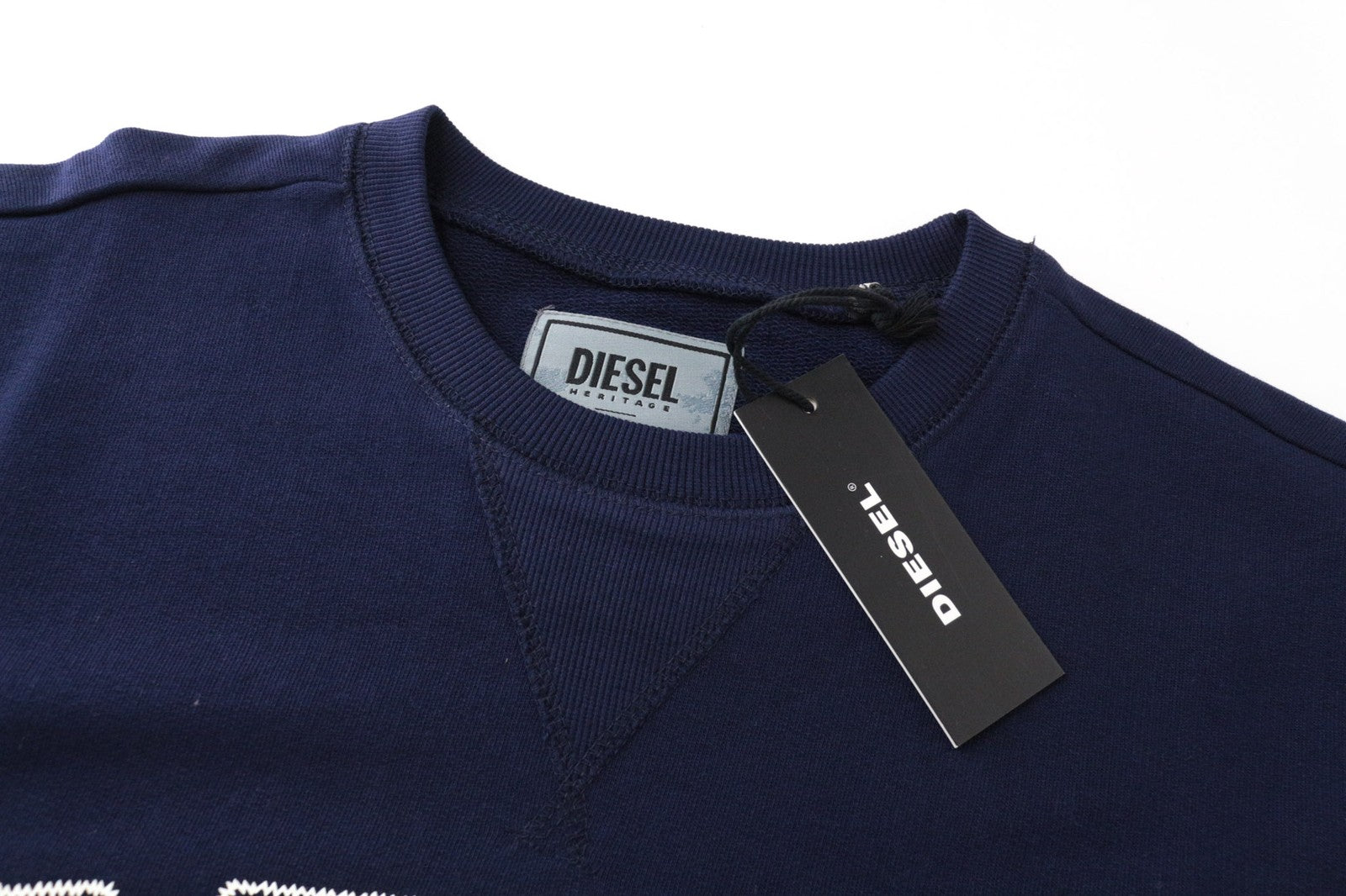 DIESEL Navy Sweatshirt M Men's Pullover Logo Long Sleeve Cotton Casual Top