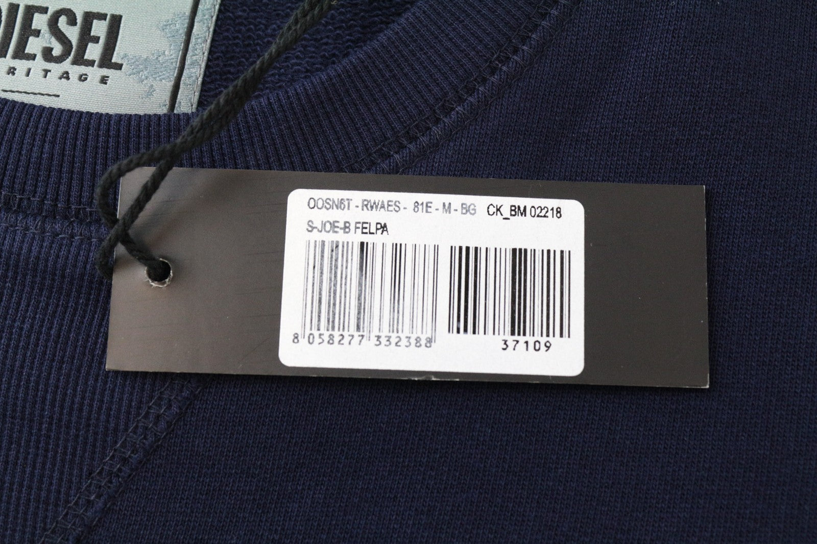 DIESEL Navy Sweatshirt M Men's Pullover Logo Long Sleeve Cotton Casual Top