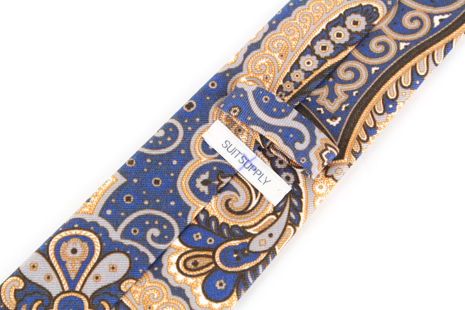 SUITSUPPLY Blue Tie ~150x8cm Graphic Pattern Cotton Silk Blend Pointed-End