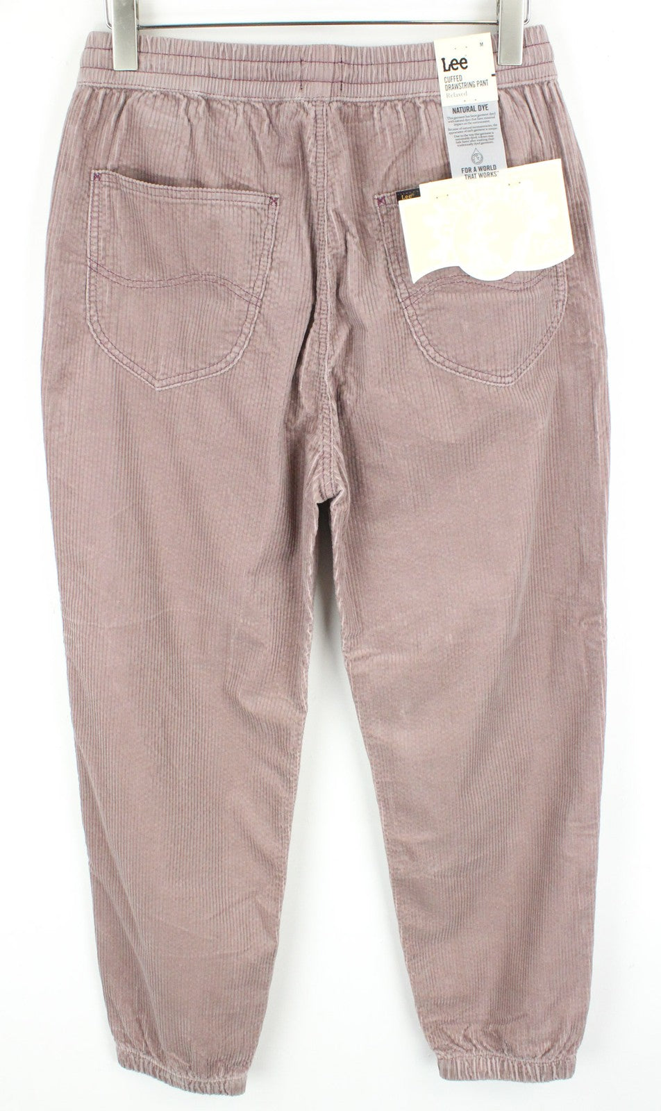 LEE Men's Pink Corduroy Pants M Relaxed Fit Cuffed Drawstring Casual Trousers
