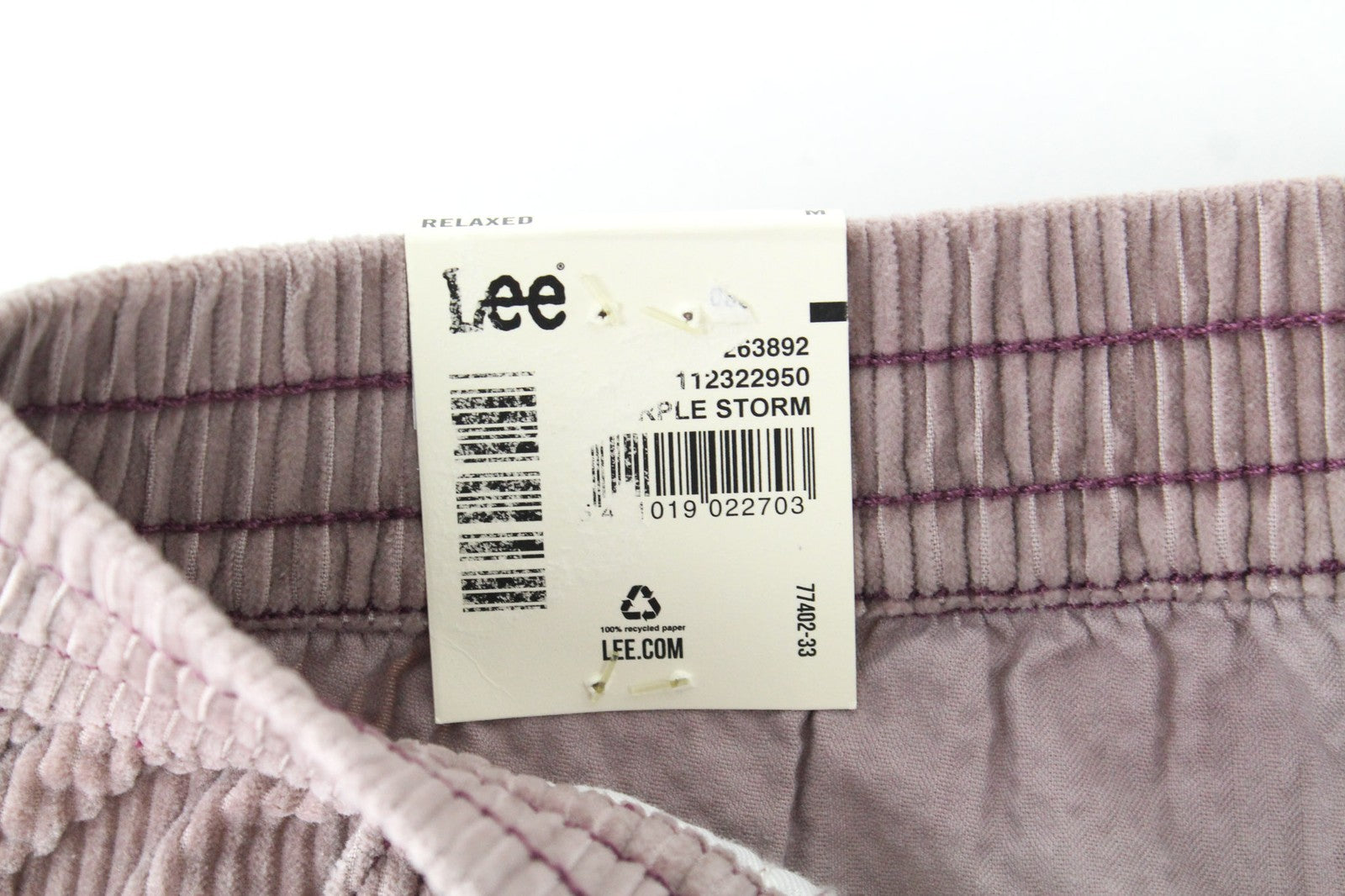 LEE Men's Pink Corduroy Pants M Relaxed Fit Cuffed Drawstring Casual Trousers