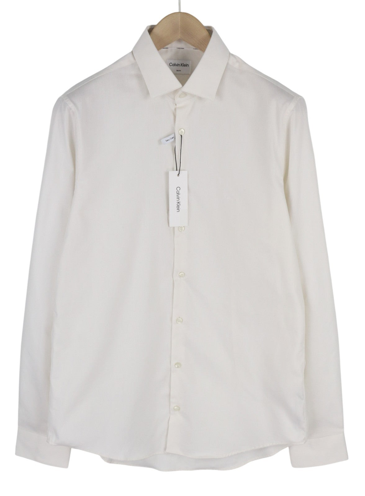 CALVIN KLEIN Structure Solid Slim Men Shirt 40 L Off White Cotton Button Light